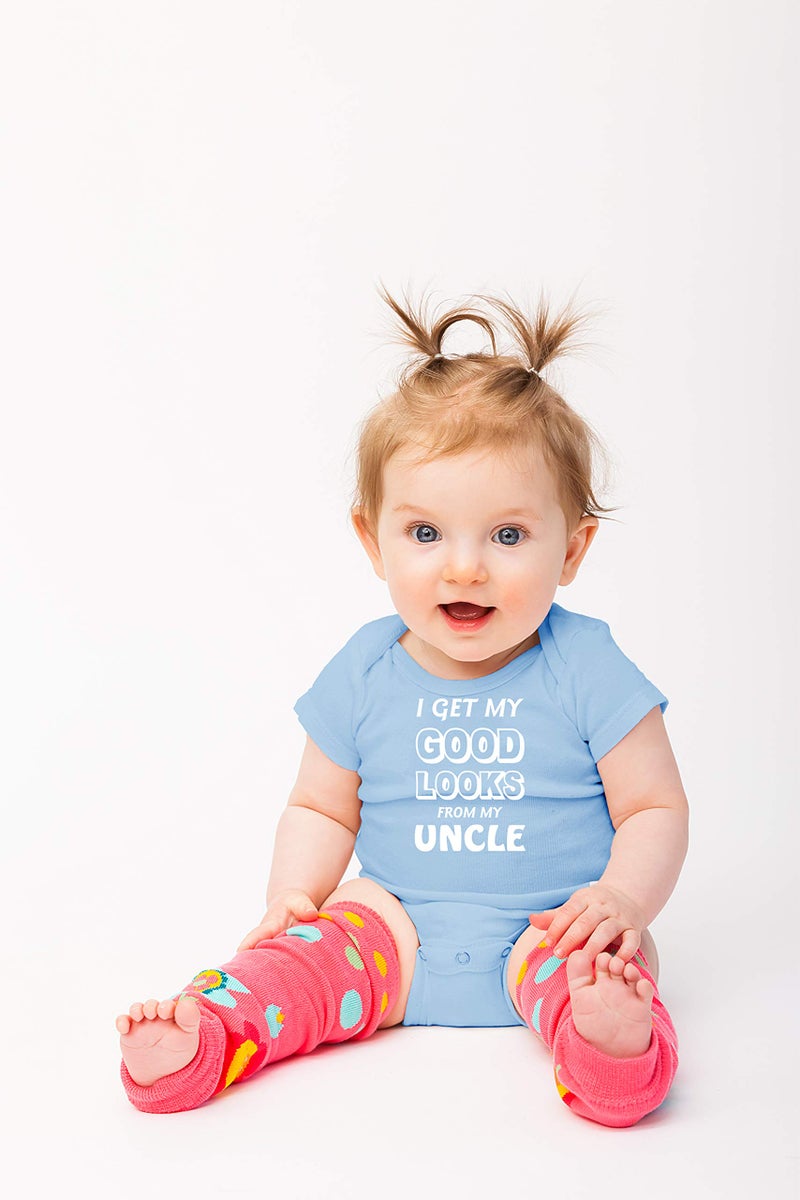 Funnwear Get My Good Looks From My Uncle - Funny Baby Essentials Bodysuit - Newborn Outfit Boy Romper (12 Months, Light Blue) - Image 3